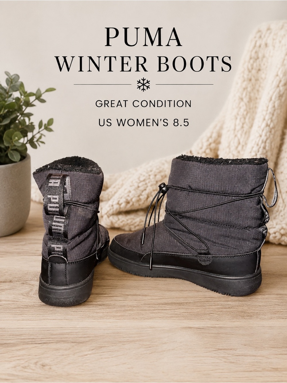 Puma Women's Black Winter Lace-Up Snow Boots